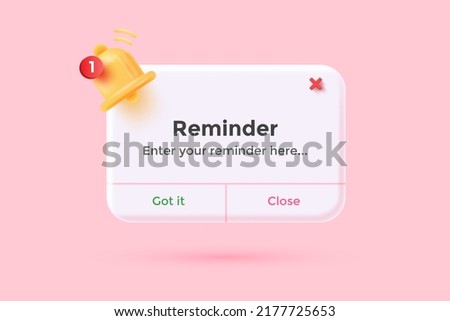 Reminder 3D Illustration, Notifications page with floating elements. Business planning ,events, reminder and timetable with 3d rendering. Vector Illustration. Royalty-Free Stock Photo #2177725653