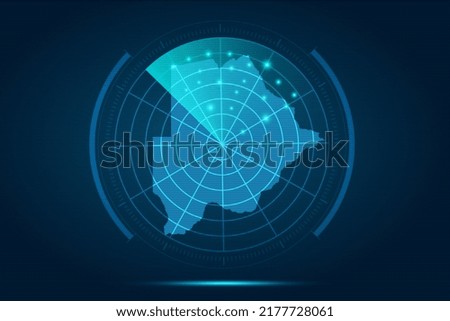 Botswana Map - World Map International vector template with futuristic circle radar style HUD, GUI, UI interface isolated on blue background for design, infographic - Vector illustration eps 10
