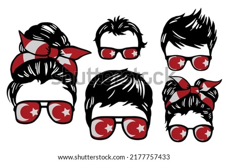 Family clip art set in colors of national flag on white background. Turkey