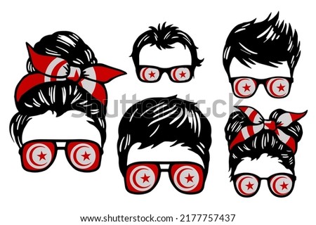 Family clip art set in colors of national flag on white background. Tunisia