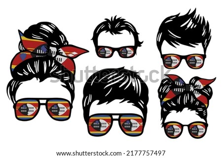 Family clip art set in colors of national flag on white background. Swaziland