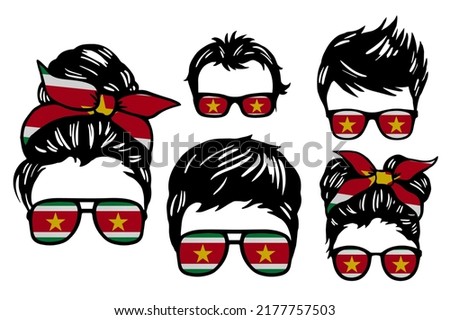 Family clip art set in colors of national flag on white background. Suriname