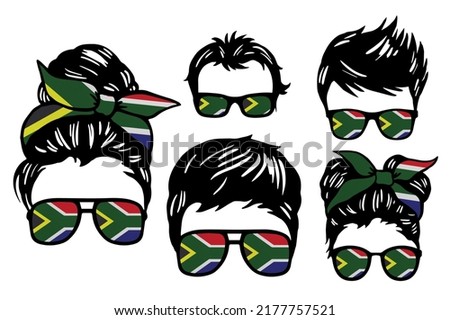 Family clip art set in colors of national flag on white background. South Africa