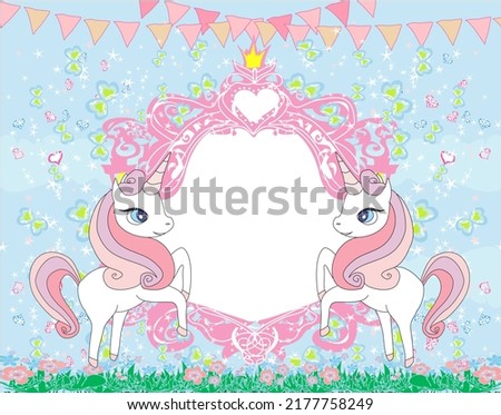 decorative girlish frame with unicorns