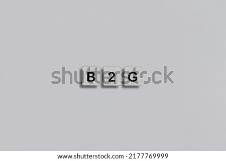 Wooden tile with B2G abbreviation - business to government a process of sale and marketing of goods and services to federal, state, or local agencies on a grey background