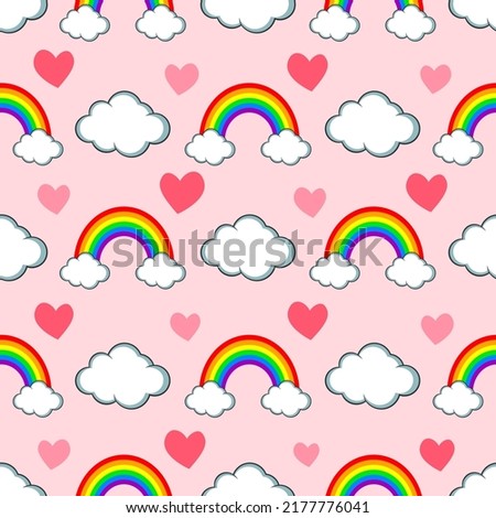 Seamless pattern rainbow vector.  A background with cute rainbow and cloud images.  You can use it to design backgrounds on walls and other print media.