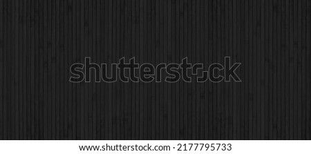 Black wood plank widescreen texture. Bamboo slat dark large wallpaper. Abstract wooden panoramic background