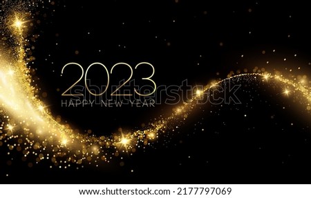 2023 Merry Christmas and Happy  New Year Abstract shiny color gold wave design element Royalty-Free Stock Photo #2177797069