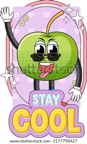 Apple cartoon character with stay cool badge illustration