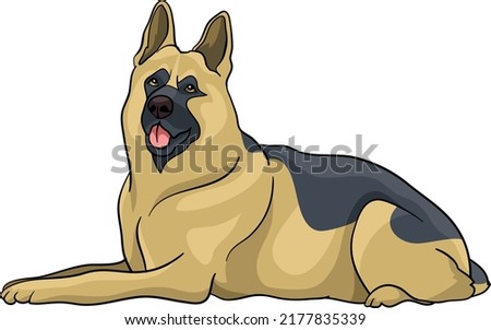 German Shepherd, wolfhound, lying resting drawing vector illustration dog police 
