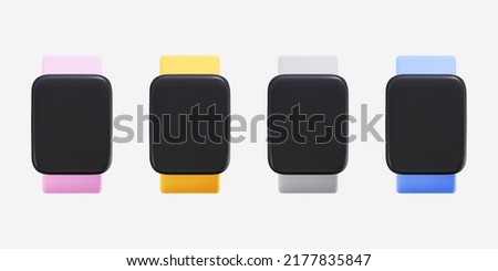 3D render smart watch bracelet collection with blank display vector illustration isolated on white background.