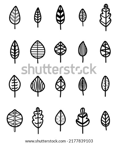 Set of doodle isolated decorative leaves. Collection of hand drawn fallen leaves. Vector autumn illustration.