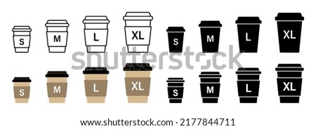 Paper coffee cup size collection. Small, medium and large take away drink set