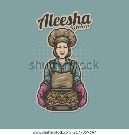 Cute Blonde Female Chef Cooking Food Vlogger Logo Mascot Vector Illustration