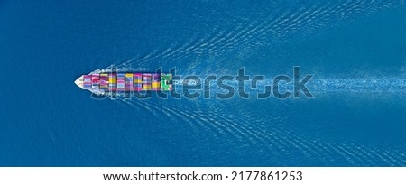 webinar banner Cargo container Ship, cargo maritime ship with contrail in the ocean ship carrying container and running for export  concept technology freight shipping sea freight by Express Ship  Royalty-Free Stock Photo #2177861253
