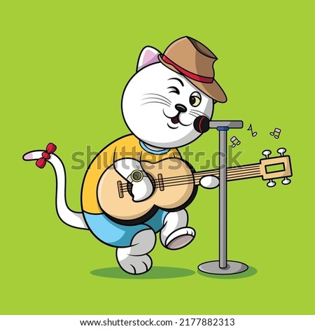 a cat in a hat is playing the guitar