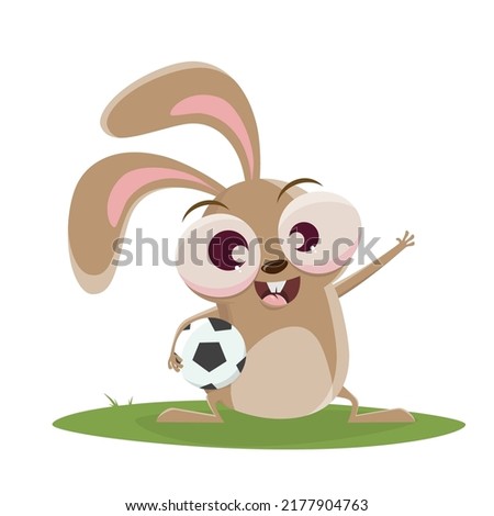 funny illustration of a cartoon rabbit holding soccer football