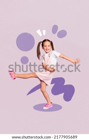 Vertical collage portrait of excited positive girl enjoy dancing have fun isolated on painted background