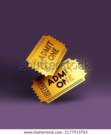 Exclusive gold admit one event and performance tickets - realistic vector illustration. Royalty-Free Stock Photo #2177913763