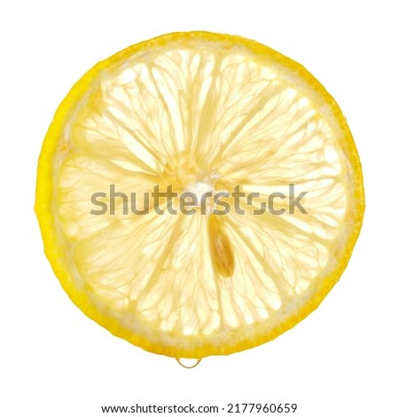 Thin slice of lemon in backlight Royalty-Free Stock Photo #2177960659