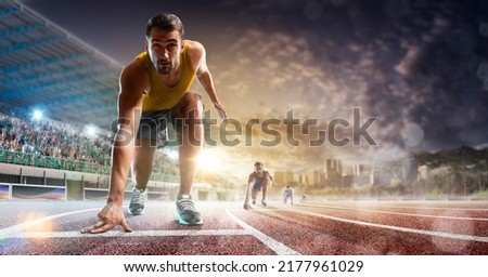 Professional athlete on the start on profeccional grand arena Royalty-Free Stock Photo #2177961029