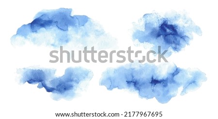 Blue watercolor abstract background, form, design element. Colorful hand painted texture, wash. Absttract clouds, sea, water texture. 