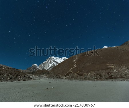 Slope of Kala Patthar in the Moonlight from Gorak Shep - Everest region, Nepal, Himalayas