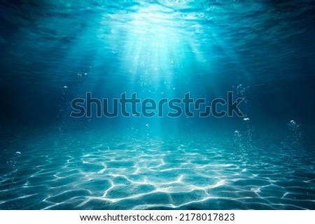 Underwater Sea - Deep Abyss With Blue Sun light Royalty-Free Stock Photo #2178017823