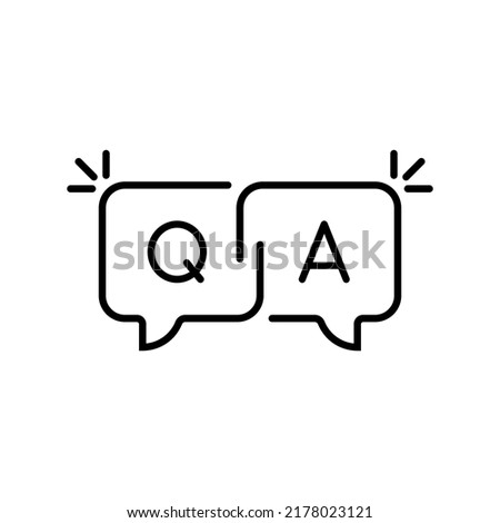 qa icon with black thin line speech bubble. lineart trend modern dialogue logotype stroke design web element isolated on white Royalty-Free Stock Photo #2178023121