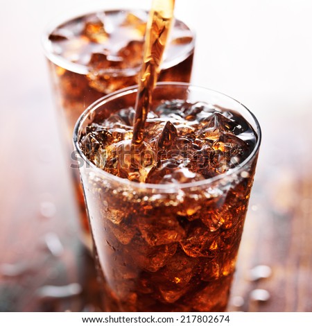 soft drink being poured into glass Royalty-Free Stock Photo #217802674