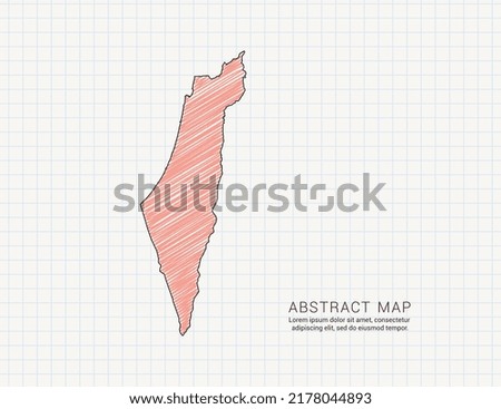 Israel map of vector color silhouette chaotic hand drawn scribble sketch on grid paper.