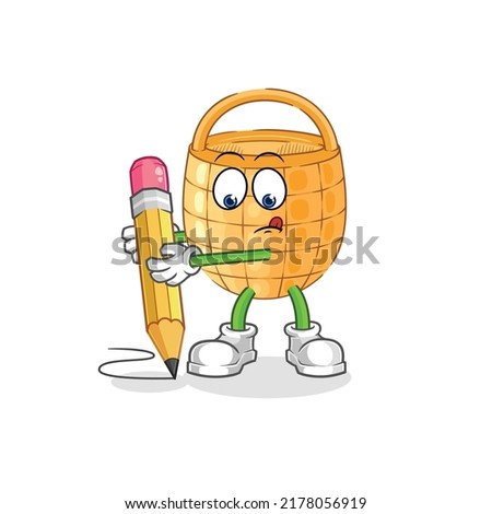 the basket write with pencil. cartoon mascot vector