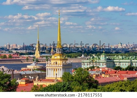 Saint Petersburg aerial cityscape from St. Isaac's cathedral top, Russia