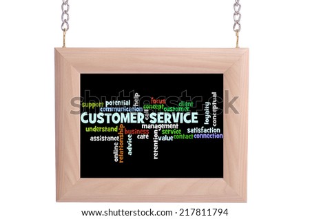 Hanging empty picture frame :"Customer Service" word cloud arrangement" 