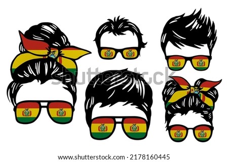 Family clip art set in colors of national flag on white background. Bolivia