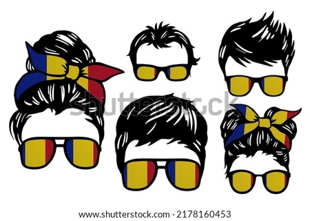 Family clip art set in colors of national flag on white background. Chad