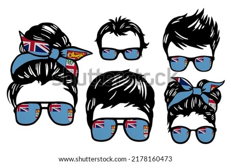 Family clip art set in colors of national flag on white background. Fiji