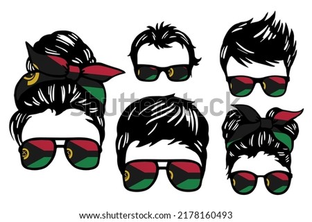 Family clip art set in colors of national flag on white background. Vanuatu