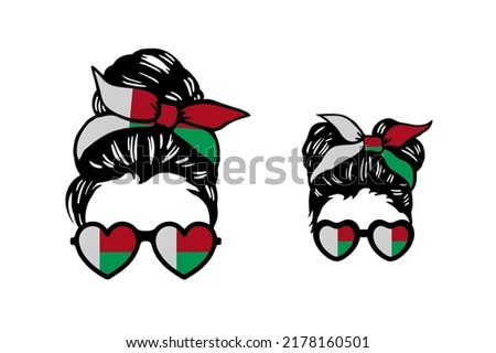 Family clip art in colors of national flag on white background. Madagascar