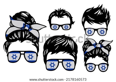 Family clip art set in colors of national flag on white background. Israel