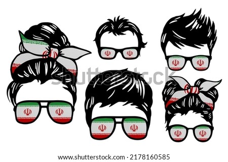 Family clip art set in colors of national flag on white background. Iran