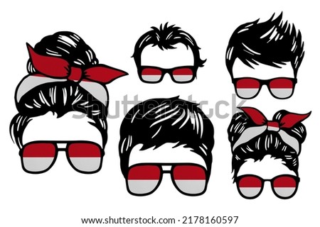 Family clip art set in colors of national flag on white background. Indonesia