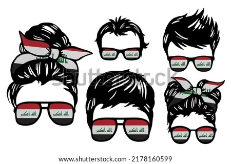 Family clip art set in colors of national flag on white background. Iraq