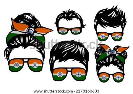 Family clip art set in colors of national flag on white background. India
