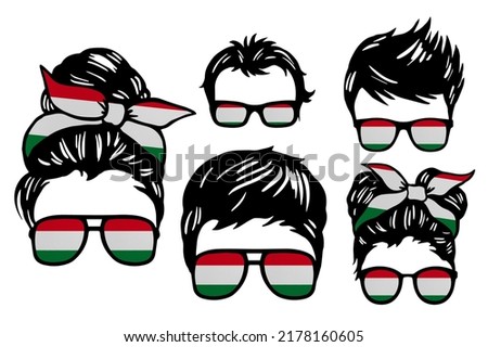 Family clip art set in colors of national flag on white background. Hungary