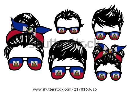 Family clip art set in colors of national flag on white background. Haiti