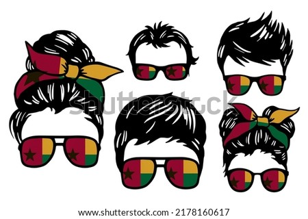 Family clip art set in colors of national flag on white background. Guinea- Bissau