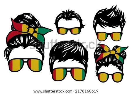 Family clip art set in colors of national flag on white background. Guinea