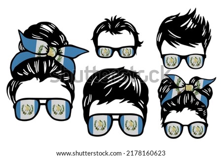 Family clip art set in colors of national flag on white background. Guatemala
