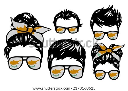 Family clip art set in colors of national flag on white background. Cyprus